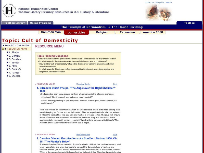National Humanities Center: Toolbox Library: Cult of Domesticity: Resource Menu Primary National Humanities Center: Toolbox Library: Cult of Domesticity: Resource Menu Primary