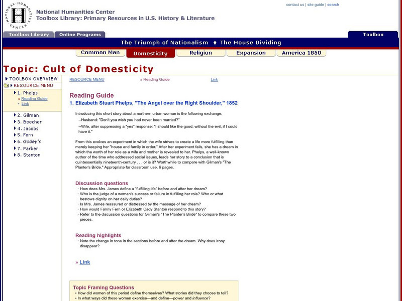 National Humanities Center: Toolbox Library: Cult of Domesticity: Elizabeth Stuart Phelps Primary National Humanities Center: Toolbox Library: Cult of Domesticity: Elizabeth Stuart Phelps Primary