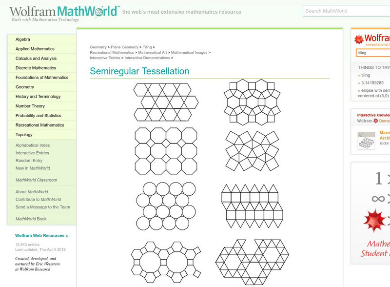 Wolfram Math World: Semiregular Tessellations Activity Wolfram Math World: Semiregular Tessellations Activity