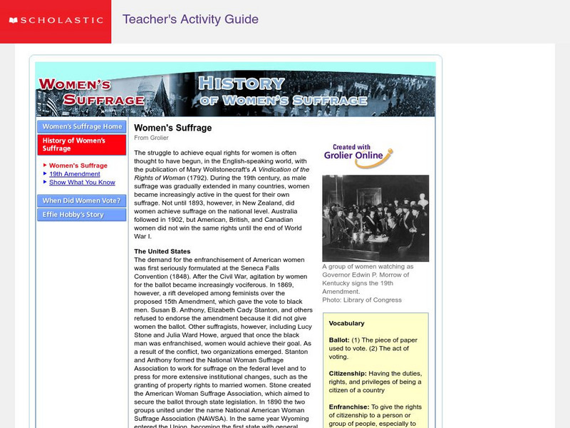 Scholastic: History of Women's Suffrage Handout Scholastic: History of Women's Suffrage Handout
