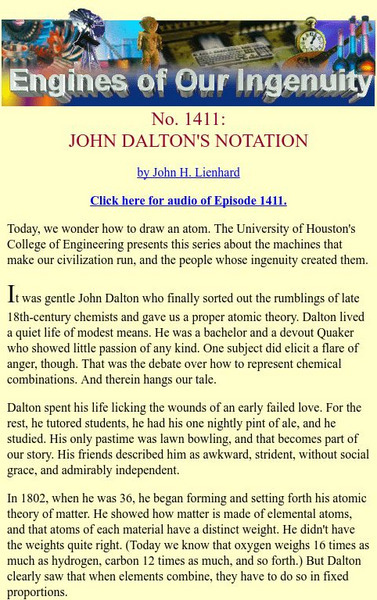 University of Houston: Engines of Our Ingenuity: John Dalton's Notation Article University of Houston: Engines of Our Ingenuity: John Dalton's Notation Article