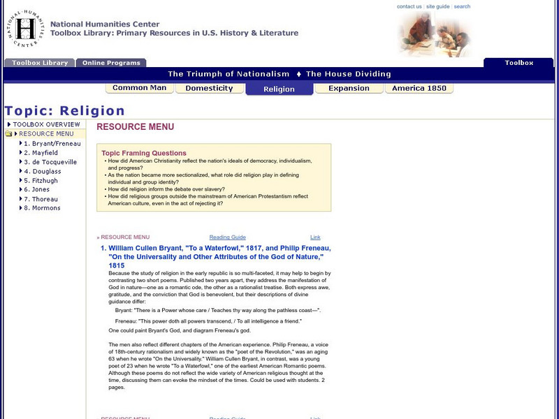 National Humanities Center: Toolbox Library: Triumph of Nationalism: America, 1815 1850: Religion Primary National Humanities Center: Toolbox Library: Triumph of Nationalism: America, 1815 1850: Religion Primary