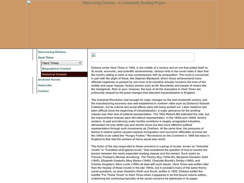 Stanford University: Hard Times Historical Context Website Stanford University: Hard Times Historical Context Website