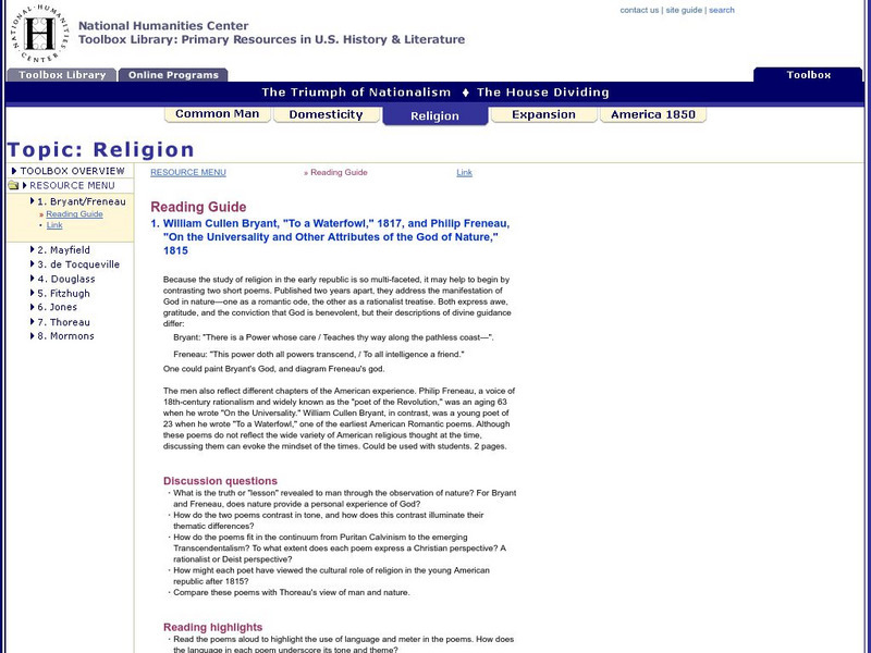National Humanities Center: Toolbox Library: William Cullen Bryant and Philip Freneau Primary National Humanities Center: Toolbox Library: William Cullen Bryant and Philip Freneau Primary