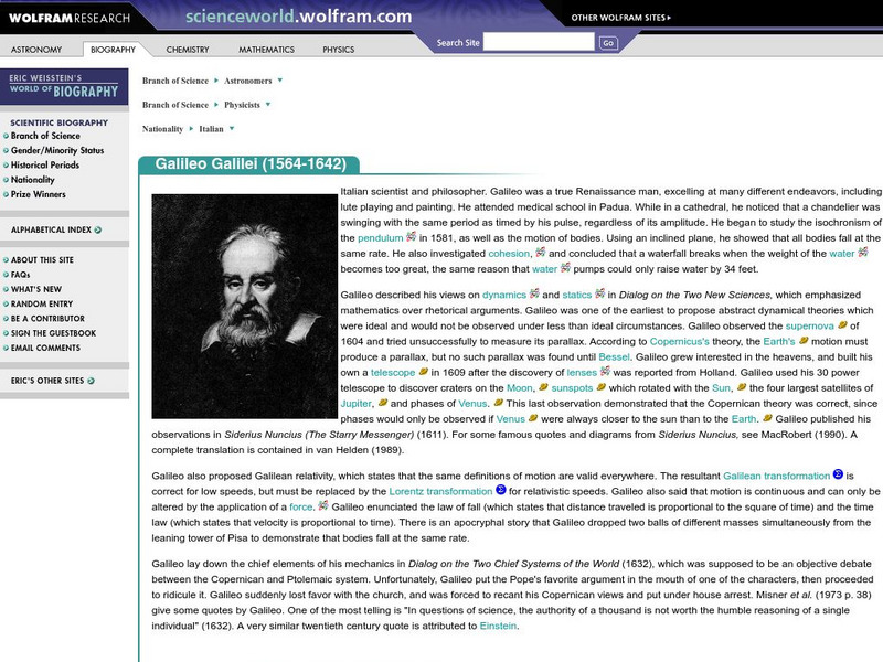 Wolfram Science World: Galileo Galilei Website Wolfram Science World: Galileo Galilei Website