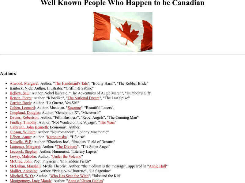 University of California, Davis: Well Known Canadians: Authors Activity University of California, Davis: Well Known Canadians: Authors Activity