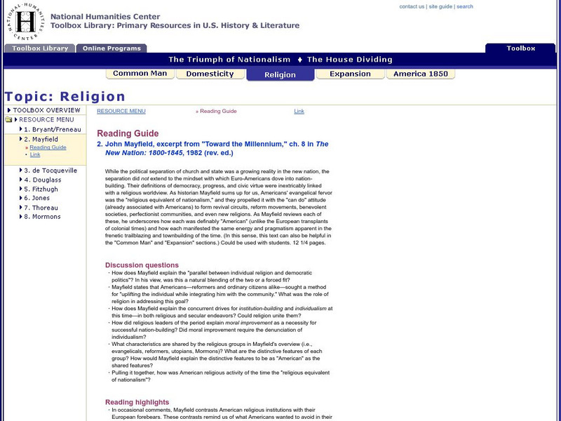 National Humanities Center: Toolbox Library: Religion: John Mayfield Primary National Humanities Center: Toolbox Library: Religion: John Mayfield Primary