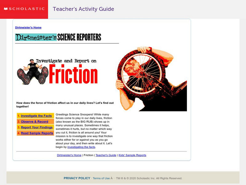 Scholastic: Dirtmeister's Science Reporters: Friction Activity Scholastic: Dirtmeister's Science Reporters: Friction Activity