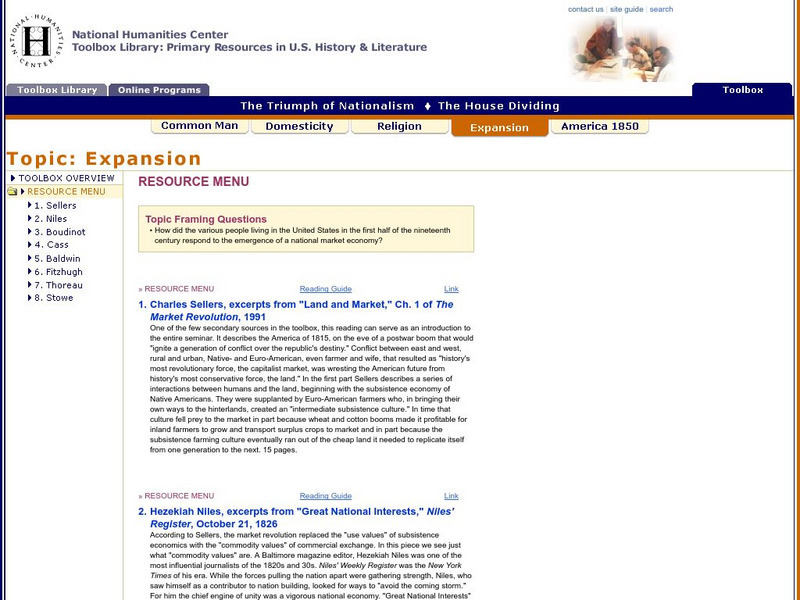 National Humanities Center: Toolbox Library: Expansion: Triumph of Nationalism: America, 1815 1850 Primary National Humanities Center: Toolbox Library: Expansion: Triumph of Nationalism: America, 1815 1850 Primary