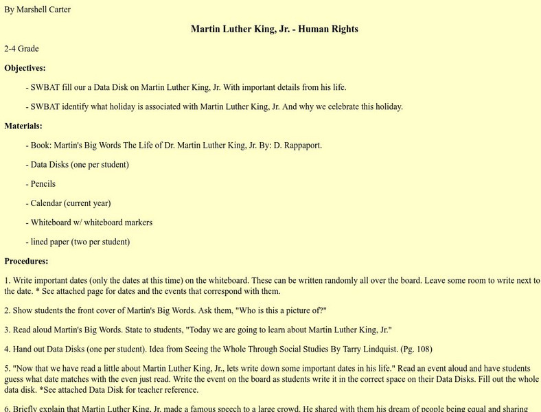 Teacher Link: Martin Luther King Jr. Human Rights Lesson Plan Teacher Link: Martin Luther King Jr. Human Rights Lesson Plan