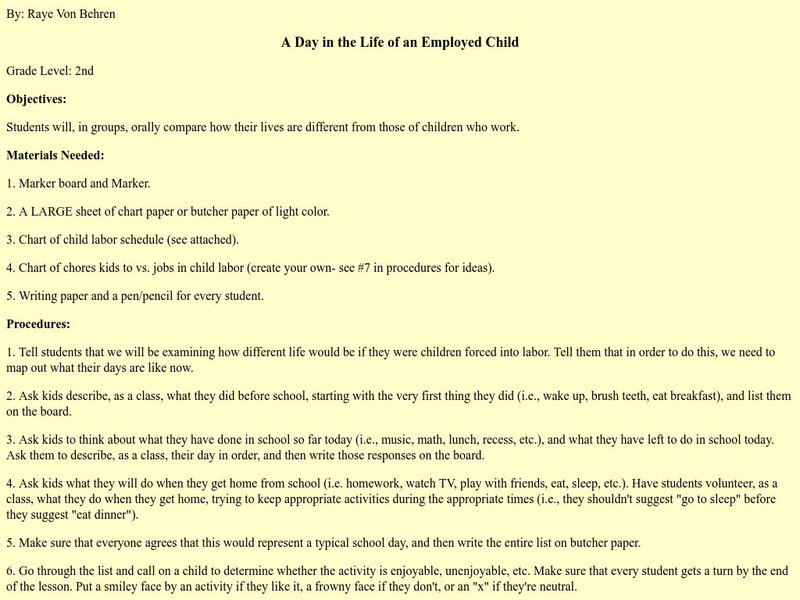 Teacher Link: A Day in the Life of an Employed Child Lesson Plan Teacher Link: A Day in the Life of an Employed Child Lesson Plan
