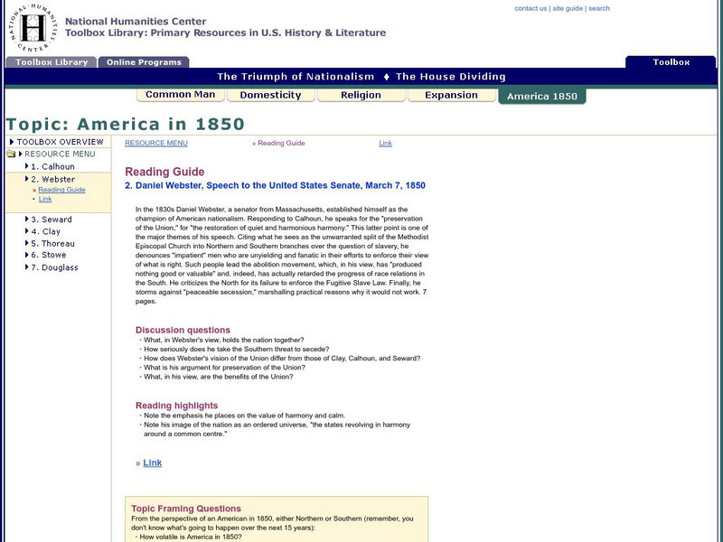 National Humanities Center: Toolbox Library: Toolbox: America in 1850: Daniel Webster Primary National Humanities Center: Toolbox Library: Toolbox: America in 1850: Daniel Webster Primary