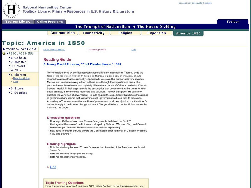 National Humanities Center: Toolbox Library: Henry David Thoreau: Civil Disobedience: 1848 Primary National Humanities Center: Toolbox Library: Henry David Thoreau: Civil Disobedience: 1848 Primary