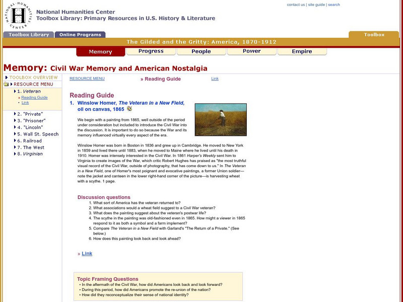 National Humanities Center: Toolbox Library: Veteran, the Gilded and the Gritty: America, 1870 1912 Unit Plan National Humanities Center: Toolbox Library: Veteran, the Gilded and the Gritty: America, 1870 1912 Unit Plan