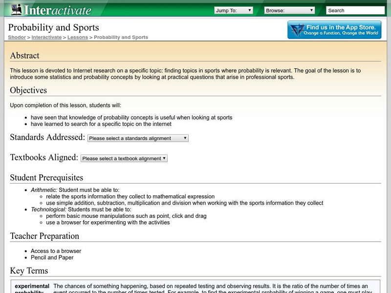 Shodor Interactivate: Lesson: Probability and Sports Lesson Plan Shodor Interactivate: Lesson: Probability and Sports Lesson Plan