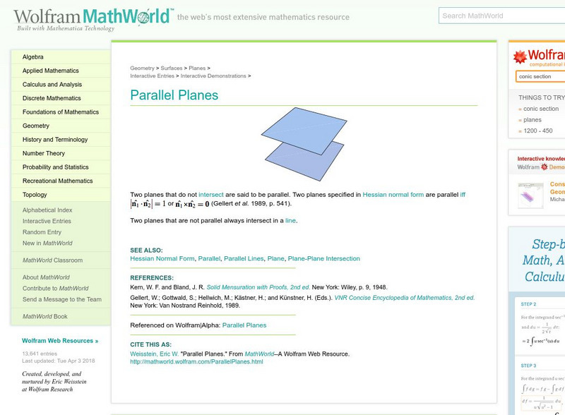 Wolfram Math World: Parallel Planes Unit Plan Wolfram Math World: Parallel Planes Unit Plan