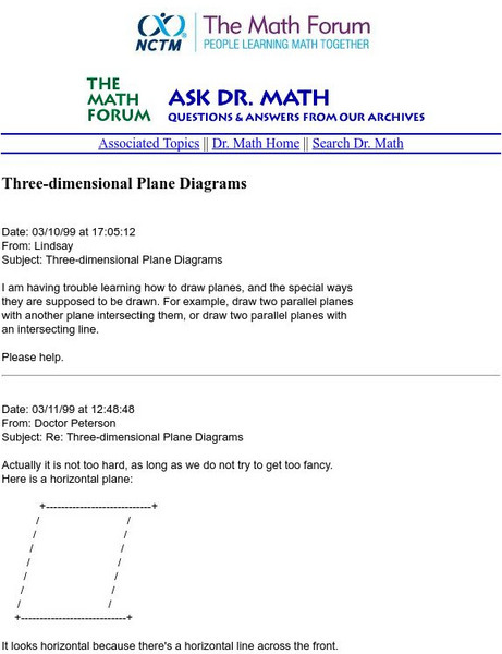 The Math Forum: Ask Dr. Math: Three Dimensional Plane Diagrams Interactive The Math Forum: Ask Dr. Math: Three Dimensional Plane Diagrams Interactive