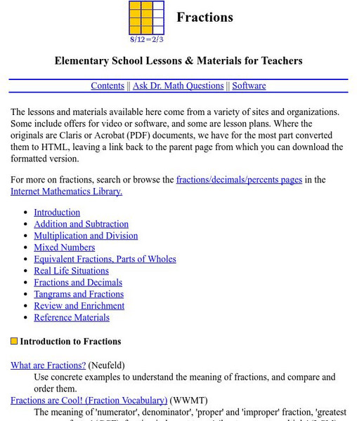 The Math Forum: Lesson Plans: Fractions Lesson Plan The Math Forum: Lesson Plans: Fractions Lesson Plan
