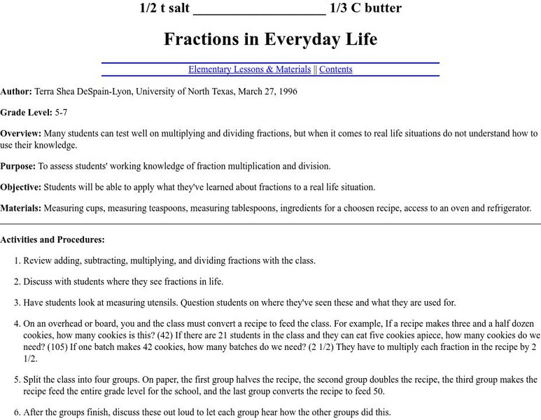 The Math Forum: Fractions in Everyday Life, a Recipe Lesson Plan The Math Forum: Fractions in Everyday Life, a Recipe Lesson Plan