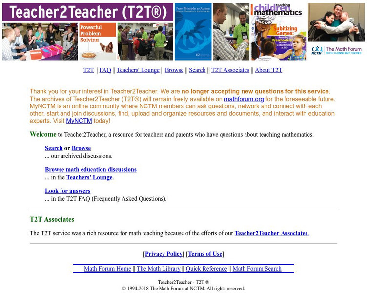 The Math Forum: Teacher 2 Teacher Website The Math Forum: Teacher 2 Teacher Website