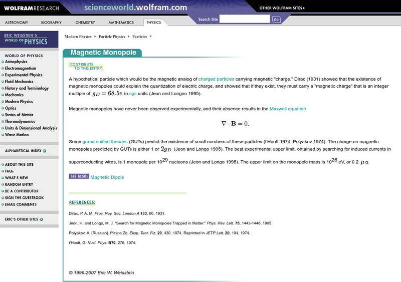 Wolfram Science World: Magnetic Monopoles Handout Wolfram Science World: Magnetic Monopoles Handout