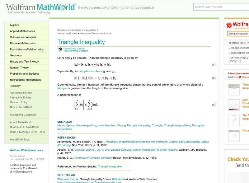 Wolfram Math World: Triangle Inequality Handout Wolfram Math World: Triangle Inequality Handout
