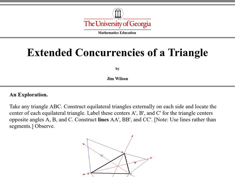 University of Georgia: Extended Concurrencies of a Triangle Lesson Plan University of Georgia: Extended Concurrencies of a Triangle Lesson Plan