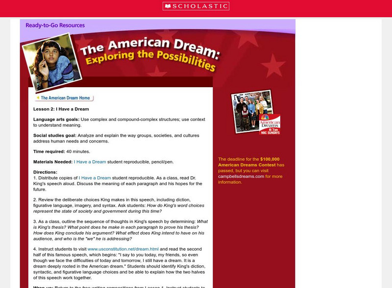 Scholastic: American Dream: I Have a Dream Lesson Plan Scholastic: American Dream: I Have a Dream Lesson Plan