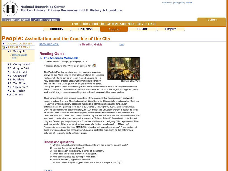 National Humanities Center: Toolbox Library: People: Assimilation and the Crucible of the City: The American Metropolis Unit Plan National Humanities Center: Toolbox Library: People: Assimilation and the Crucible of the City: The American Metropolis Unit Plan