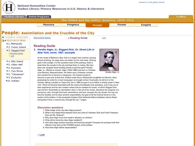 National Humanities Center: Toolbox Library: People: Assimilation and the Crucible of the City: Street Life in New York Unit Plan National Humanities Center: Toolbox Library: People: Assimilation and the Crucible of the City: Street Life in New York Unit Plan