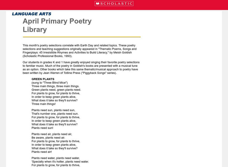 Scholastic: April Primary Poetry Library Activity Scholastic: April Primary Poetry Library Activity