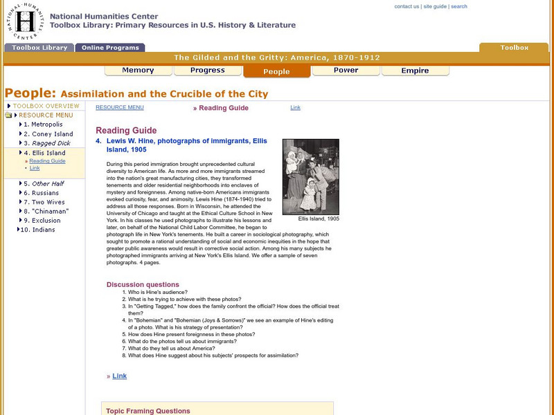 National Humanities Center: Toolbox Library: Ellis Island, the Gilded and the Gritty: America, 1870 1912 Lesson Plan National Humanities Center: Toolbox Library: Ellis Island, the Gilded and the Gritty: America, 1870 1912 Lesson Plan