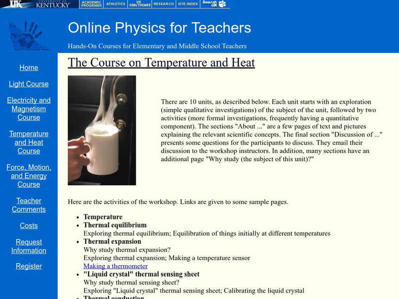 Virtual Workshop: The Course on Temperature and Heat Online Course Virtual Workshop: The Course on Temperature and Heat Online Course