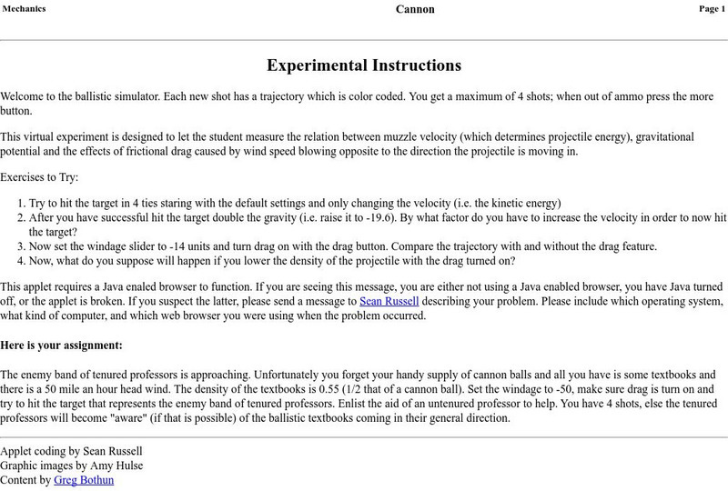 Uo: Cannon Simulator: Experimental Instructions Activity Uo: Cannon Simulator: Experimental Instructions Activity