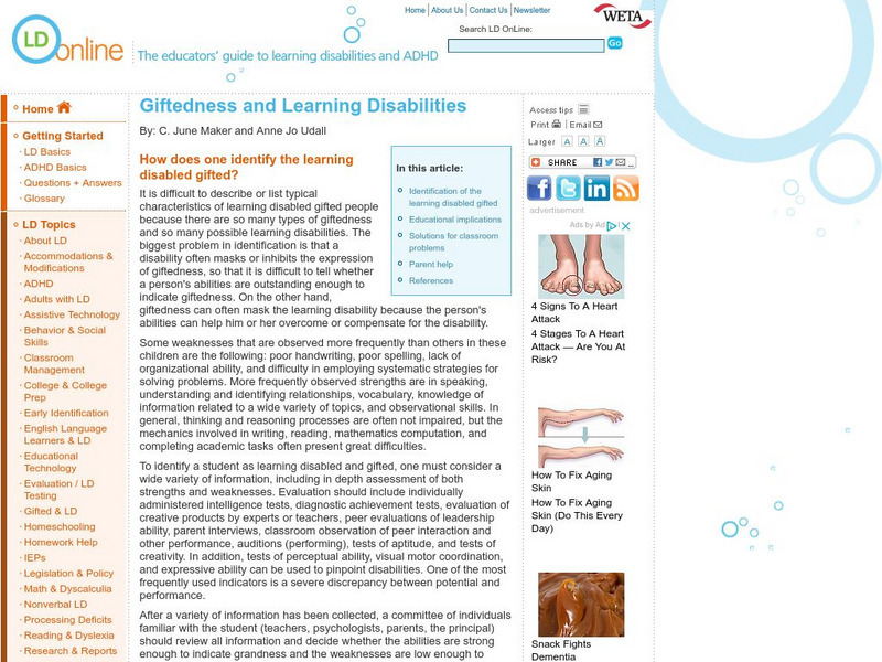 Ld Online: Giftedness and Learning Disabilities Professional Doc Ld Online: Giftedness and Learning Disabilities Professional Doc