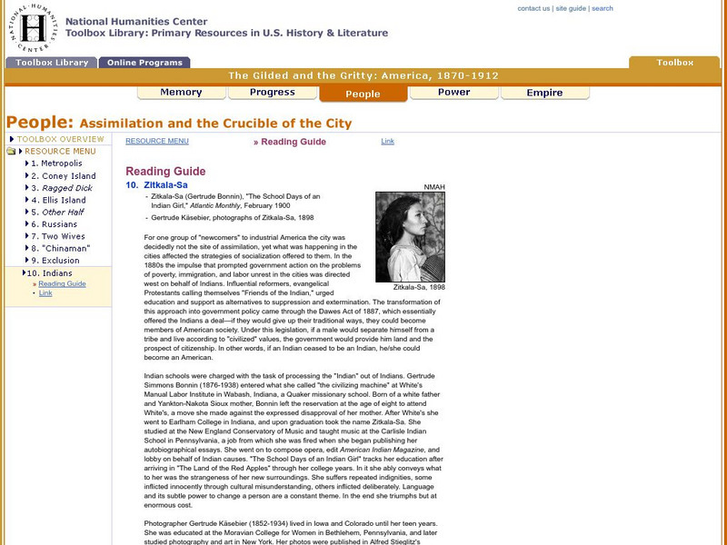 National Humanities Center: Toolbox Library: People: Assimilation and the Crucible of the City: Zitkala Sa Unit Plan