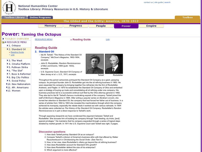 National Humanities Center: Toolbox Library: Power: Taming the Octopus: Standard Oil Unit Plan National Humanities Center: Toolbox Library: Power: Taming the Octopus: Standard Oil Unit Plan