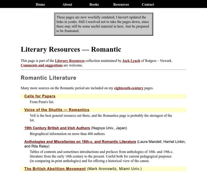 Rutgers University: Literary Resources: Romantic Period Website Rutgers University: Literary Resources: Romantic Period Website