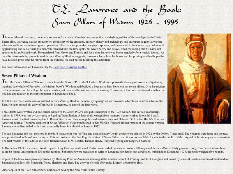 T.e. Lawrence and the Seven Pillars of Wisdom Website T.e. Lawrence and the Seven Pillars of Wisdom Website