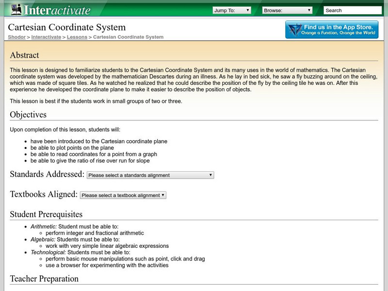 Shodor Interactivate: Lesson: Cartesian Coordinate System Lesson Plan Shodor Interactivate: Lesson: Cartesian Coordinate System Lesson Plan