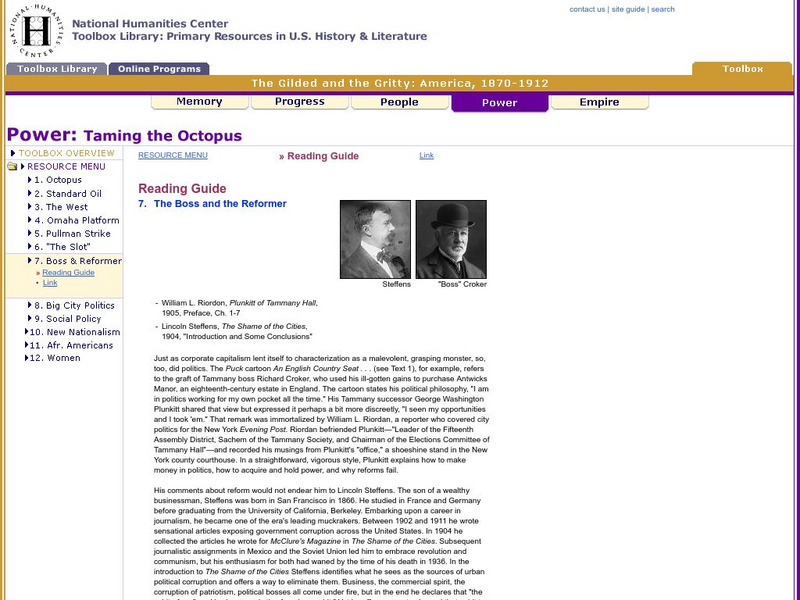 National Humanities Center: Toolbox Library: Power: Taming the Octopus: The Boss and the Reformer Handout National Humanities Center: Toolbox Library: Power: Taming the Octopus: The Boss and the Reformer Handout