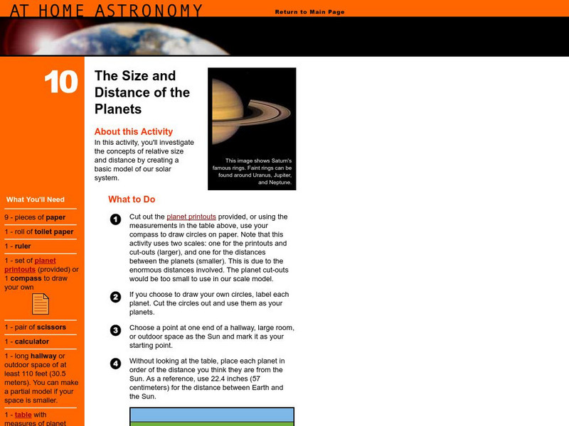 Uc Berkeley: At Home Astronomy: The Size and Distance of Planets Activity Uc Berkeley: At Home Astronomy: The Size and Distance of Planets Activity