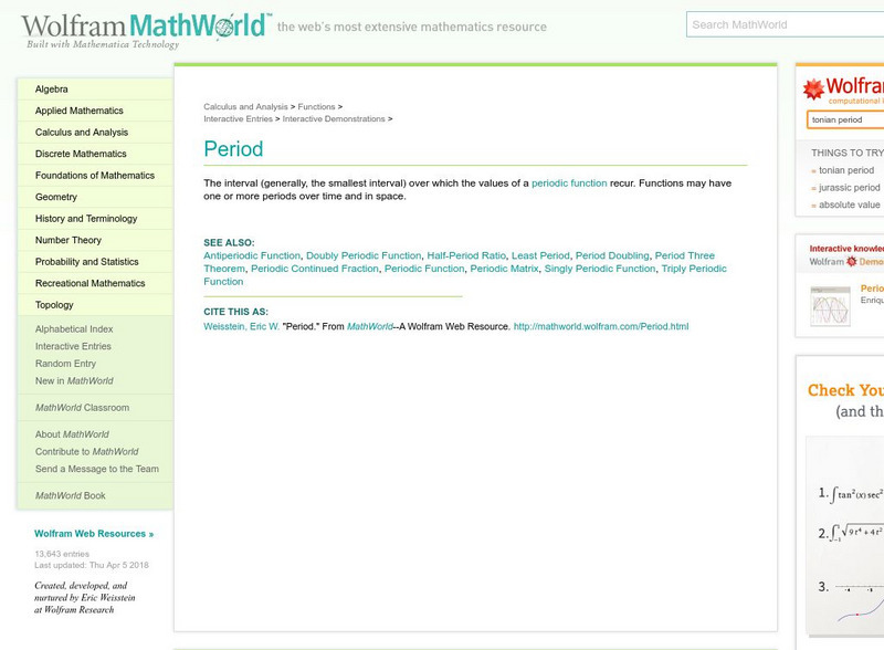 Wolfram Math World: Period Handout Wolfram Math World: Period Handout