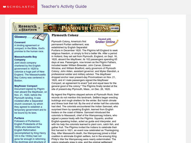 Scholastic: Plymouth Colony Research Starters: Plymouth Colony Website Scholastic: Plymouth Colony Research Starters: Plymouth Colony Website