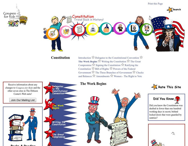 Congress for Kids: Constitution: The Work Begins Website Congress for Kids: Constitution: The Work Begins Website