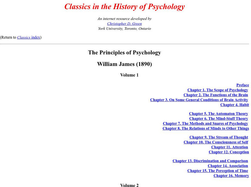 Classics in the History of Psychology: Principles of Psychology by William James Primary Classics in the History of Psychology: Principles of Psychology by William James Primary