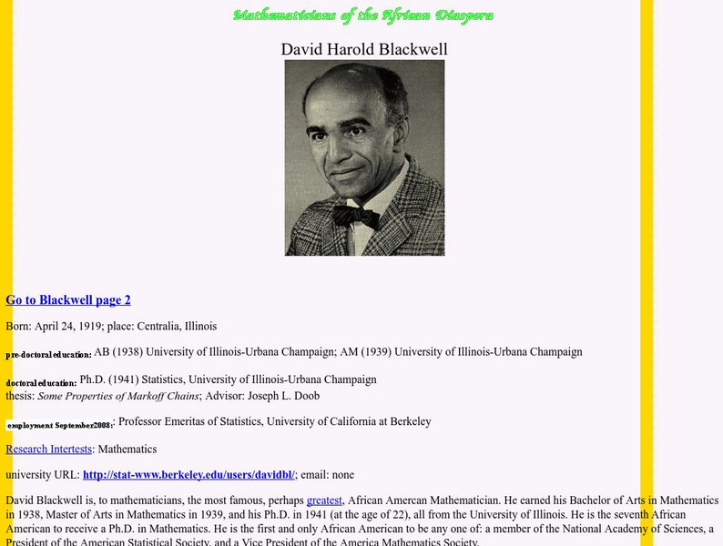 University of New York: David Harold Blackwell Handout