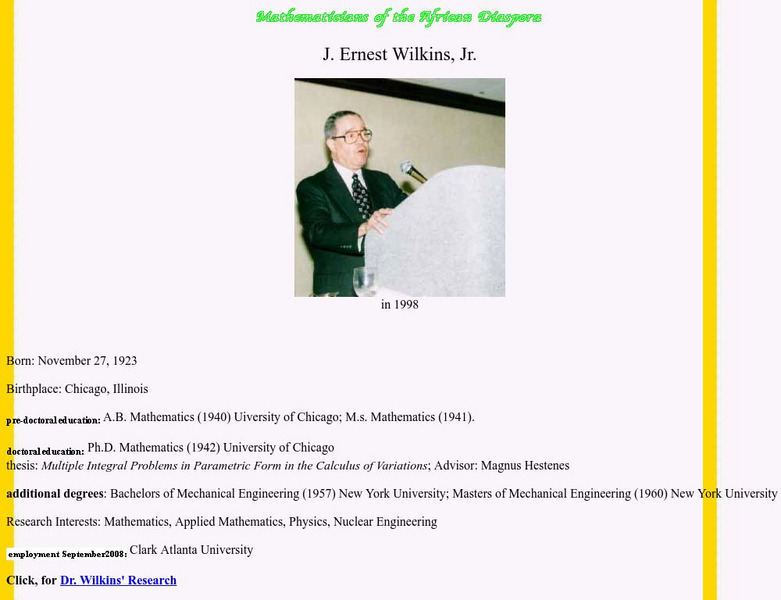 University of New York: J. Ernest Wilkins, Jr. Website