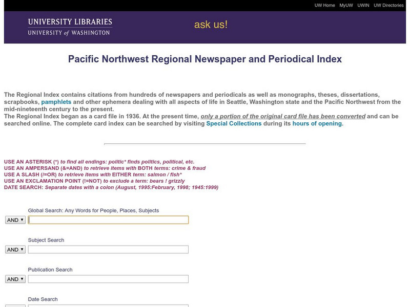 Pacific Northwest Regional Newspaper & Periodical Index Activity Pacific Northwest Regional Newspaper & Periodical Index Activity