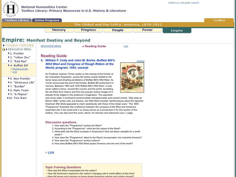 National Humanities Center: Toolbox Library: Buffalo Bill, the Gilded and the Gritty: America, 1870 1912 Unit Plan